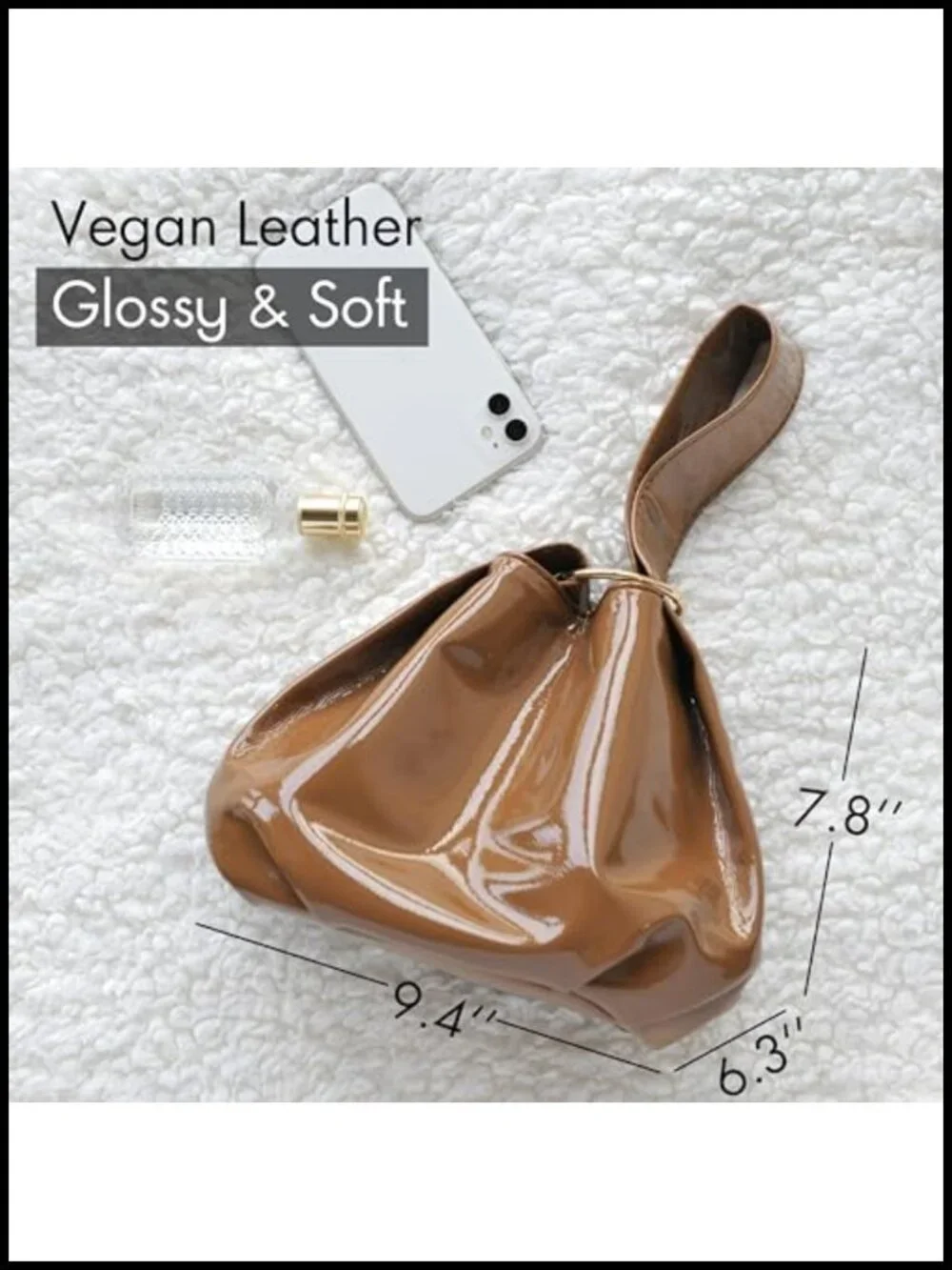 Women's Patent Vegan Leather Hobo Top Handle Bag Clutch Wristlet